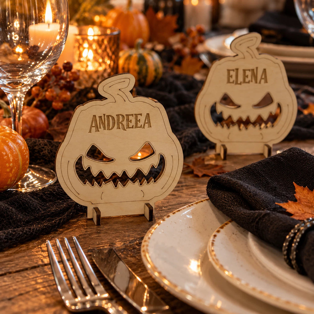 Personalised Halloween Wooden Pumpkin Name Tags Freestanding Place Cards Table — photo 4