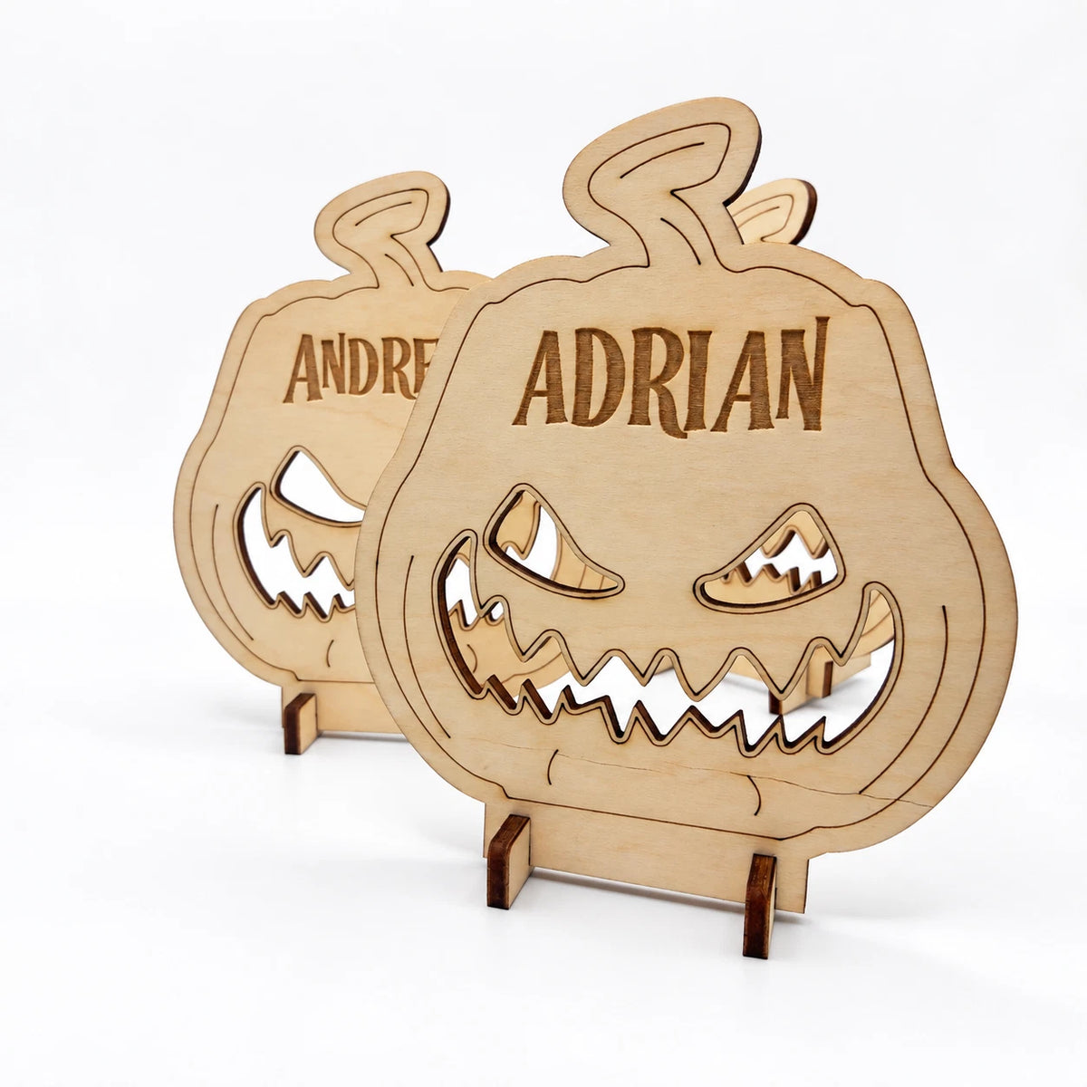 Personalised Halloween Wooden Pumpkin Name Tags Freestanding Place Cards Table — photo 5