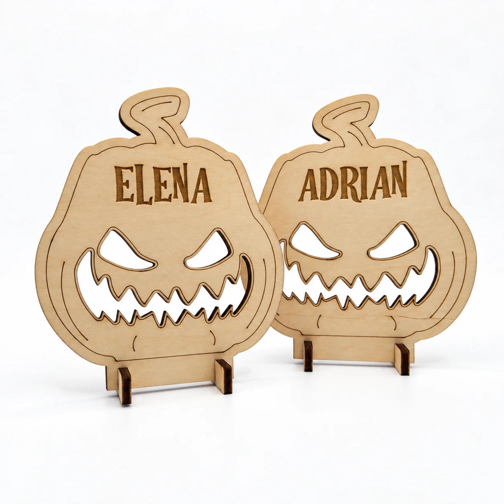 Personalised Halloween Wooden Pumpkin Name Tags Freestanding Place Cards Table — photo 9