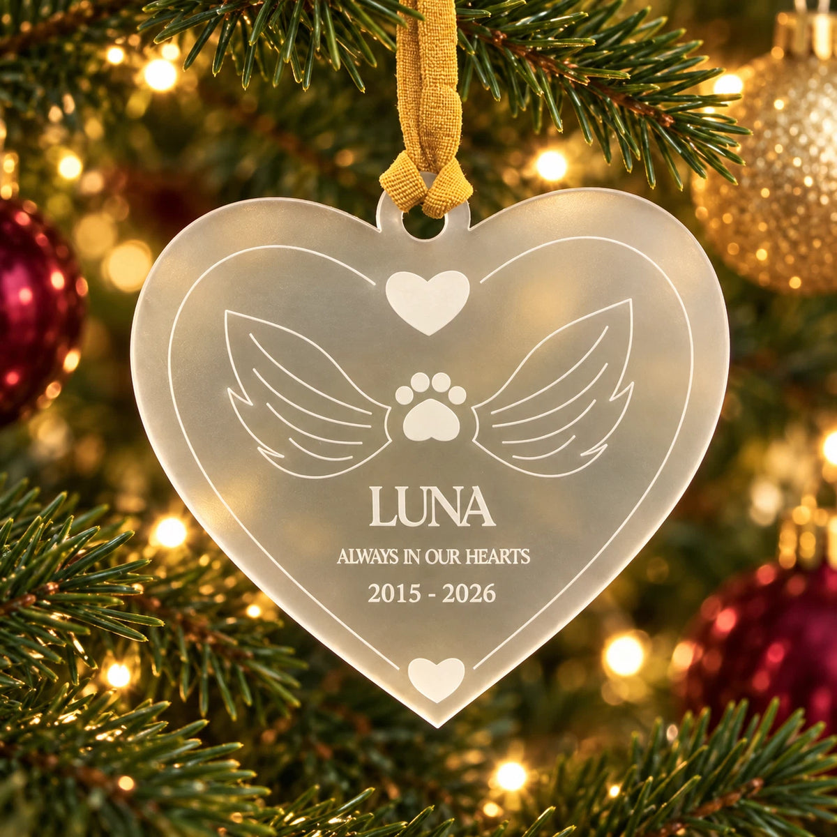 Personalised Pet Memorial Christmas Bauble Heart Dog Cat Angel Wings Ornament — photo 1