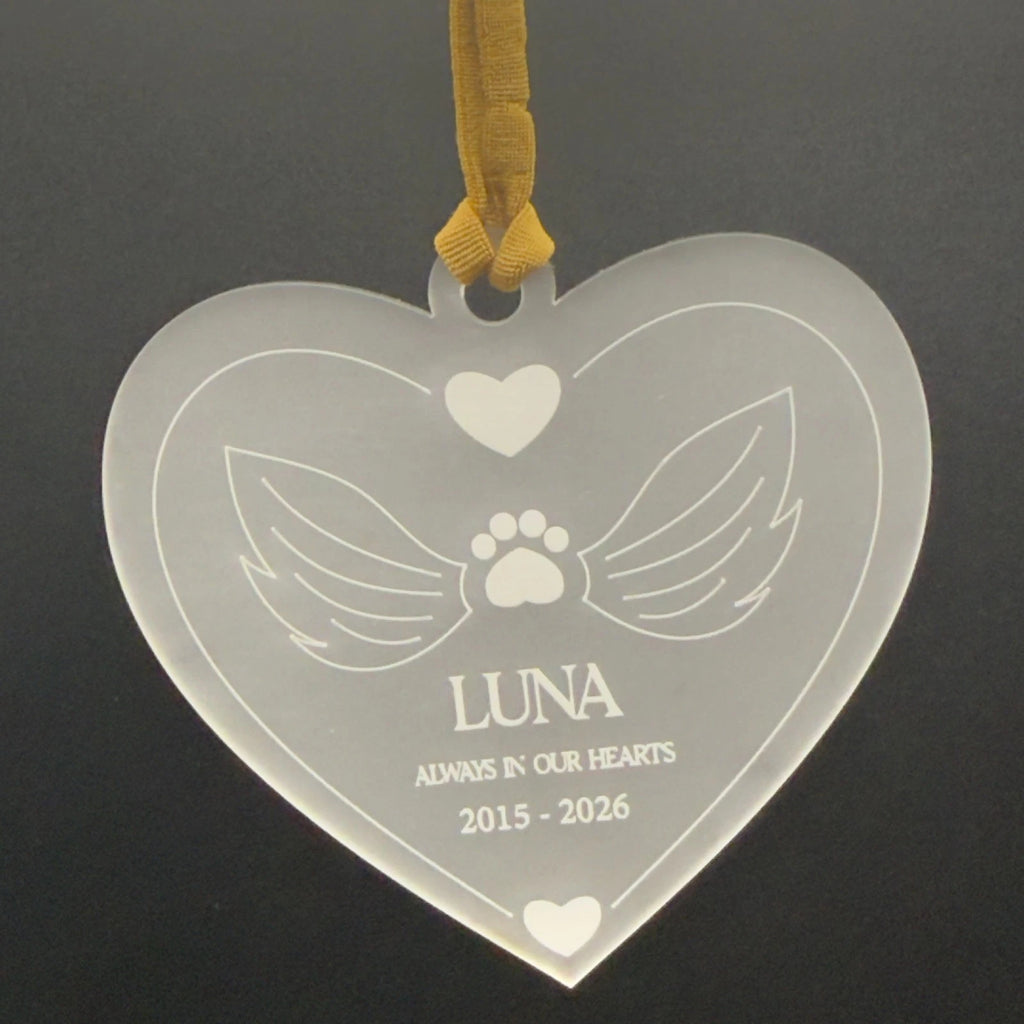 Personalised Pet Memorial Christmas Bauble Heart Dog Cat Angel Wings Ornament — photo 3
