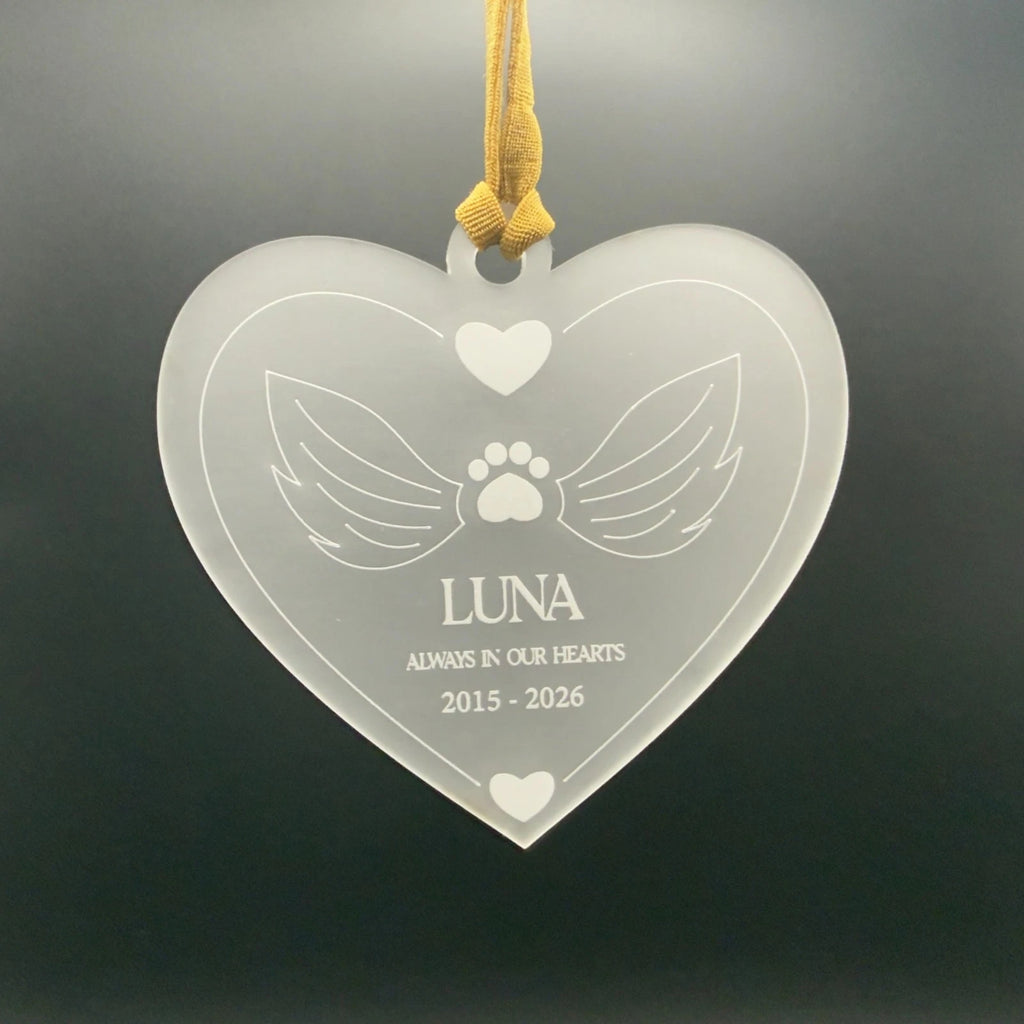 Personalised Pet Memorial Christmas Bauble Heart Dog Cat Angel Wings Ornament — photo 4