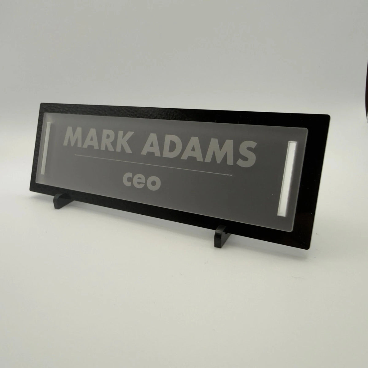 Personalised Desk Name Plate Black Frosted Acrylic Office Sign 2 Lines 6 Fonts — photo 1