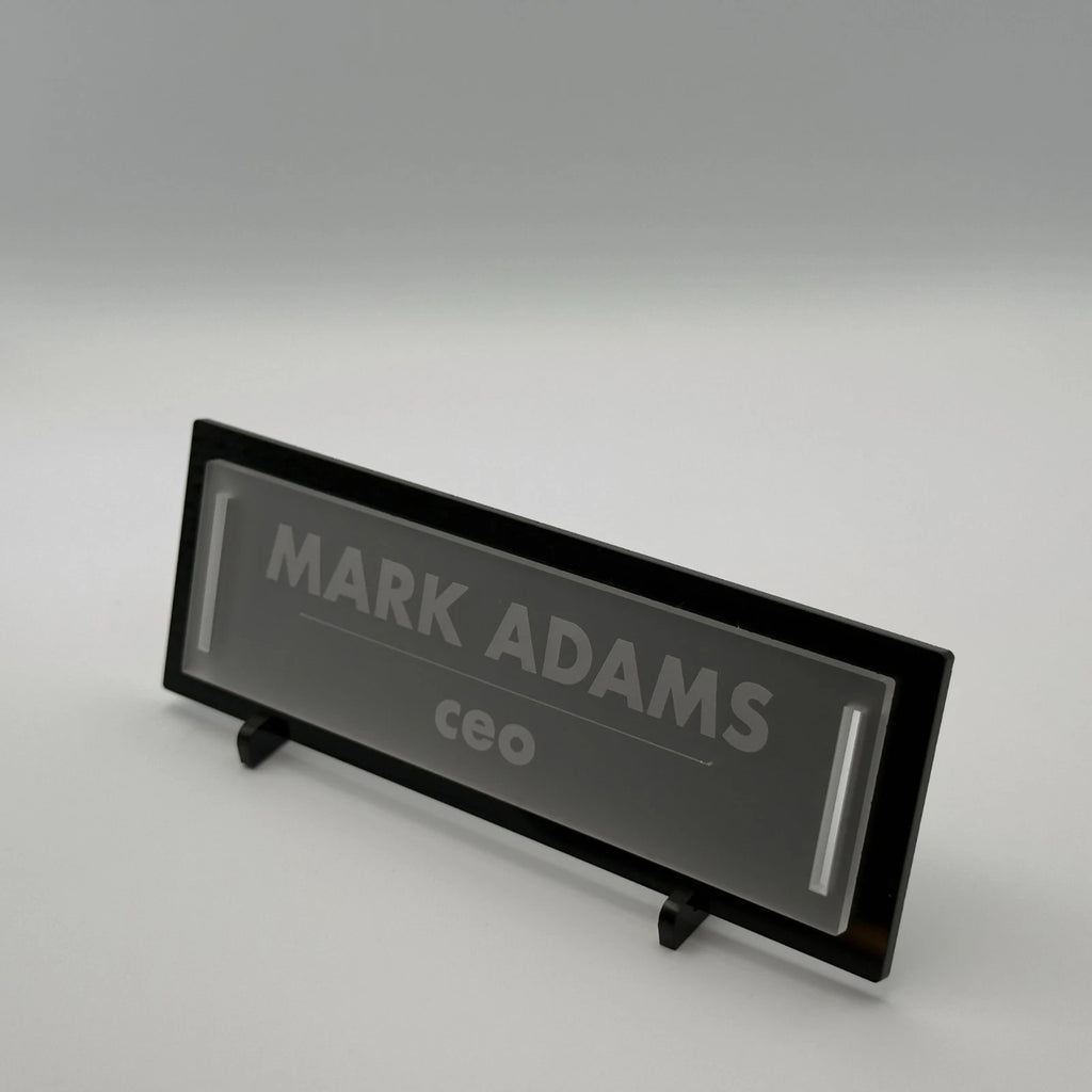 Personalised Desk Name Plate Black Frosted Acrylic Office Sign 2 Lines 6 Fonts — photo 12