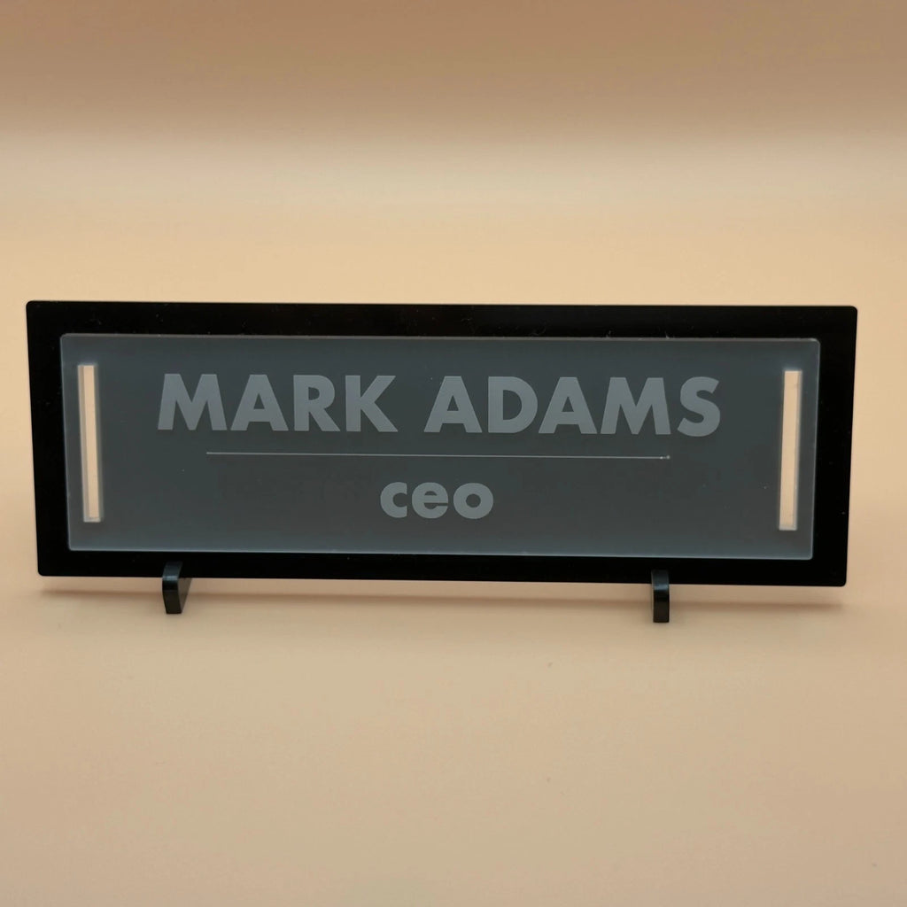 Personalised Desk Name Plate Black Frosted Acrylic Office Sign 2 Lines 6 Fonts — photo 2