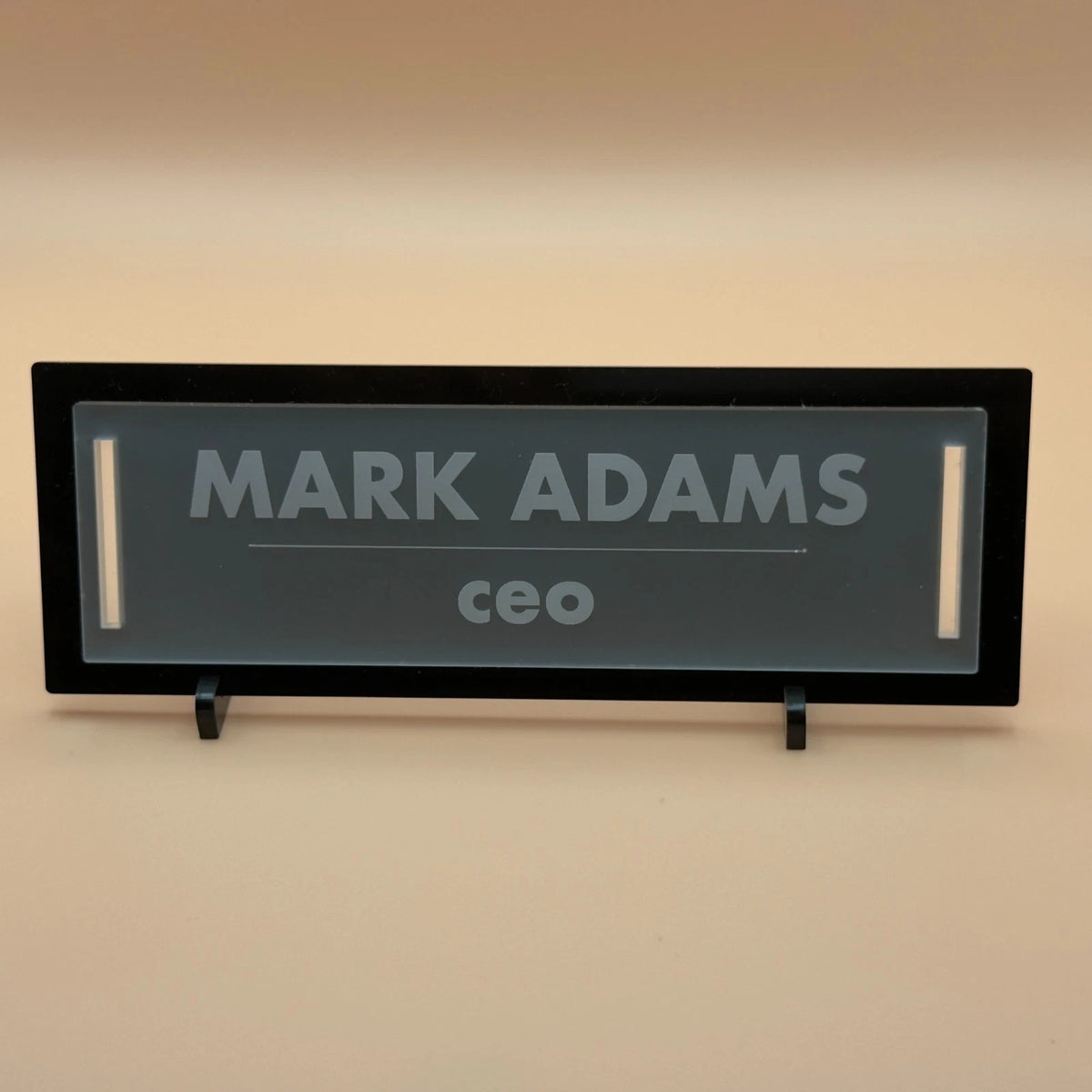 Personalised Desk Name Plate Black Frosted Acrylic Office Sign 2 Lines 6 Fonts — photo 2