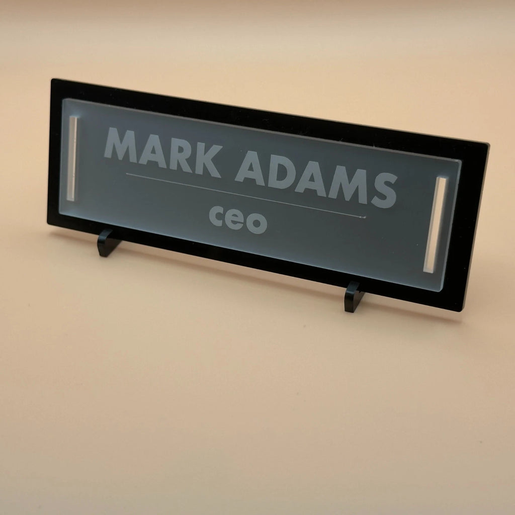 Personalised Desk Name Plate Black Frosted Acrylic Office Sign 2 Lines 6 Fonts — photo 3