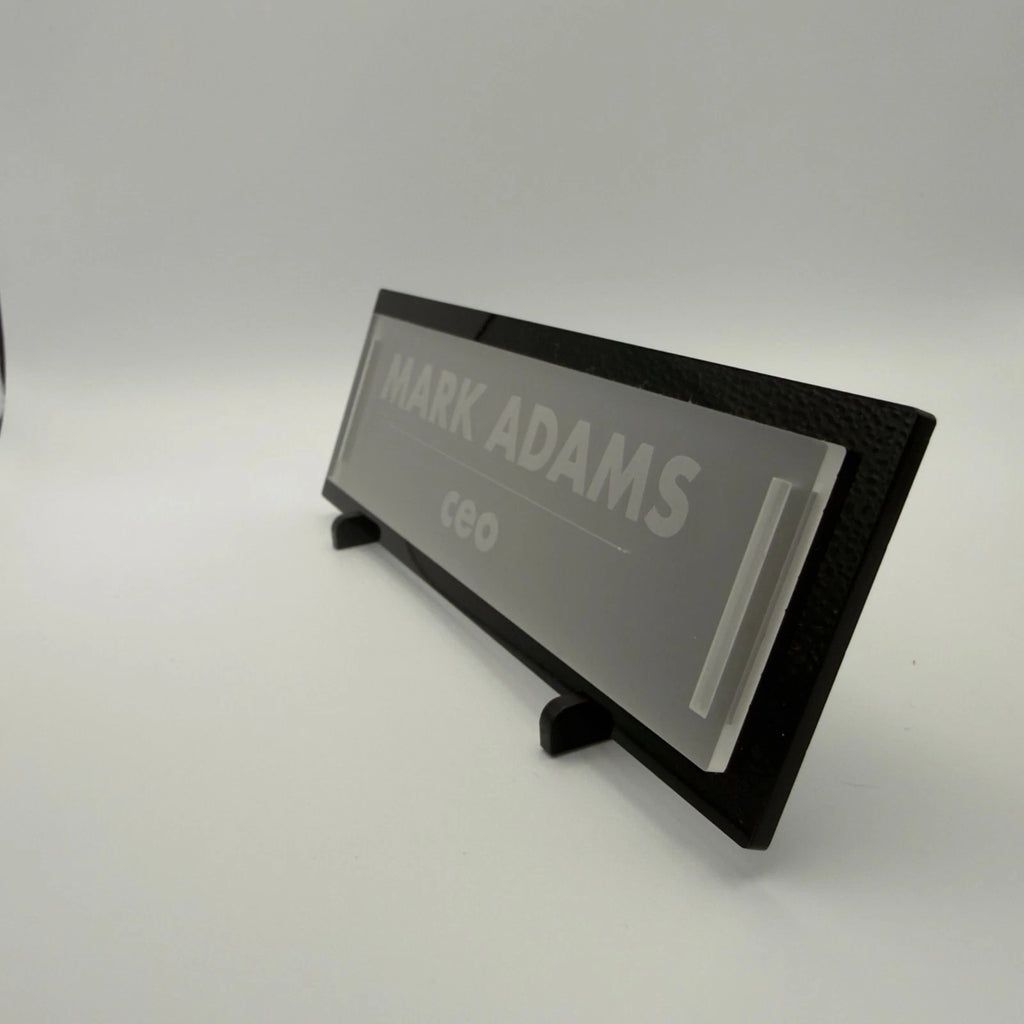 Personalised Desk Name Plate Black Frosted Acrylic Office Sign 2 Lines 6 Fonts — photo 4
