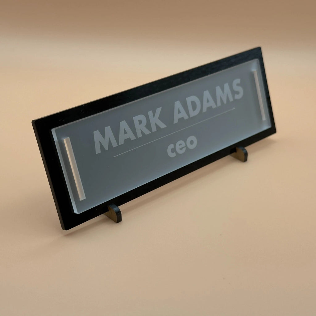 Personalised Desk Name Plate Black Frosted Acrylic Office Sign 2 Lines 6 Fonts — photo 6