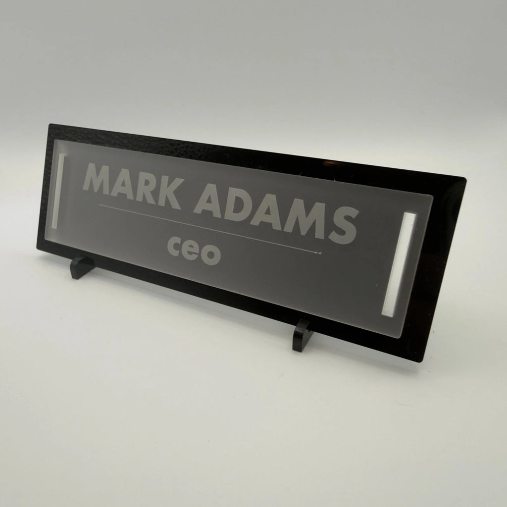 Personalised Desk Name Plate Black Frosted Acrylic Office Sign 2 Lines 6 Fonts — photo 9