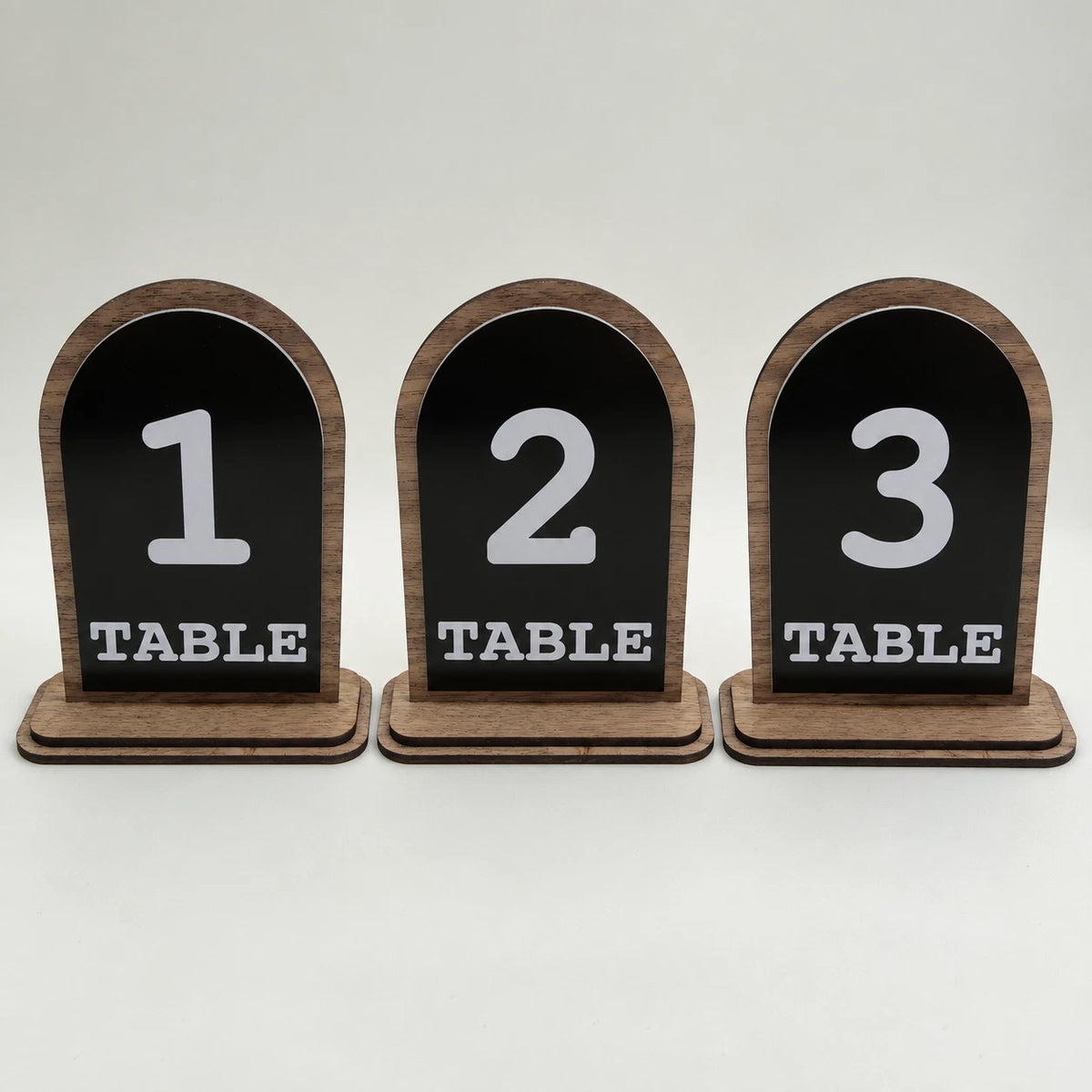 Table Numbers Black White Acrylic Walnut Wood Arched Wedding Restaurant 3-20 — photo 1