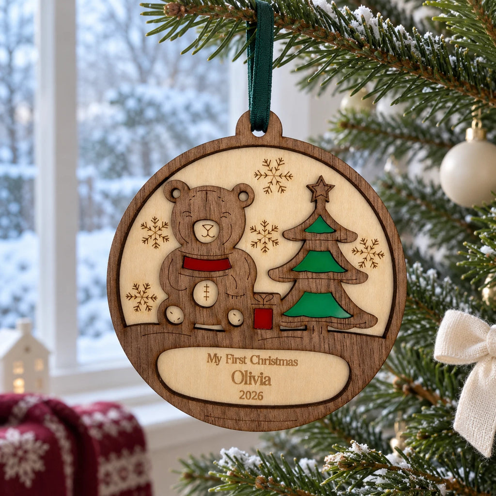 Personalised Baby First Christmas Bauble 2026 Wooden Newborn Keepsake — photo 1