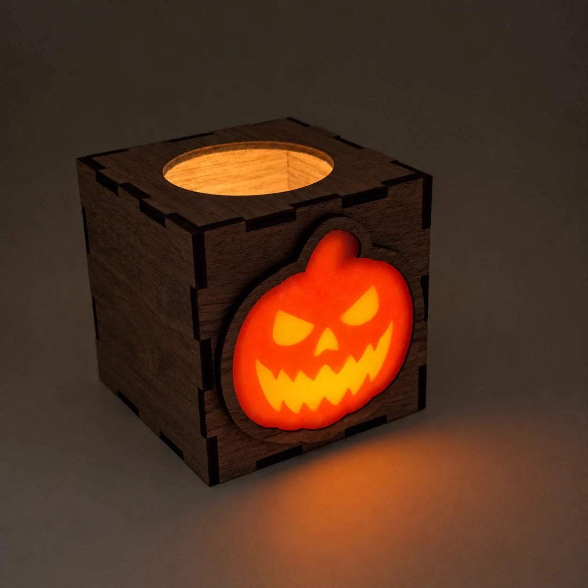 Wooden Halloween Pumpkin Lantern LED Tea Light Holder Walnut Small Large Decor — photo 10