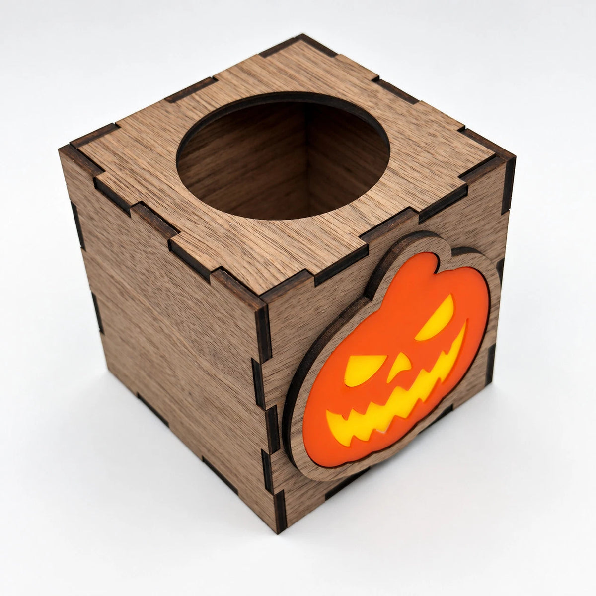 Wooden Halloween Pumpkin Lantern LED Tea Light Holder Walnut Small Large Decor — photo 18
