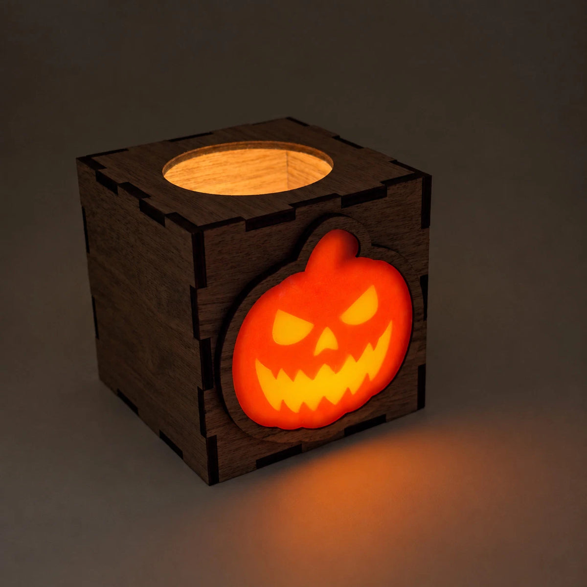 Wooden Halloween Pumpkin Lantern LED Tea Light Holder Walnut Small Large Decor — photo 23