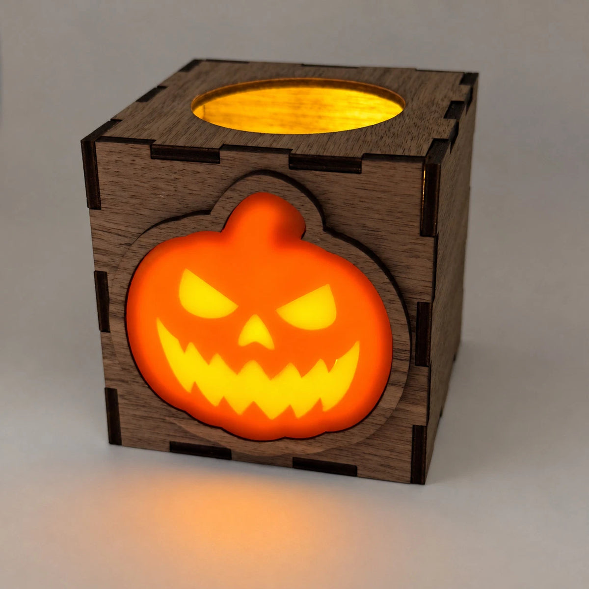 Wooden Halloween Pumpkin Lantern LED Tea Light Holder Walnut Small Large Decor — photo 24