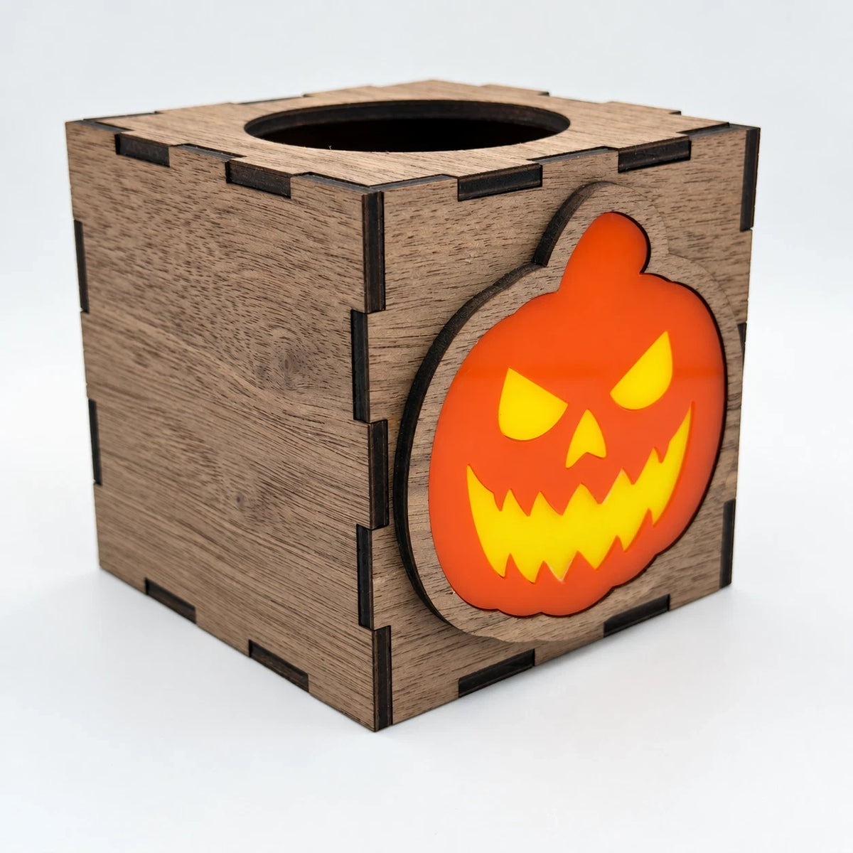 Wooden Halloween Pumpkin Lantern LED Tea Light Holder Walnut Small Large Decor — photo 26