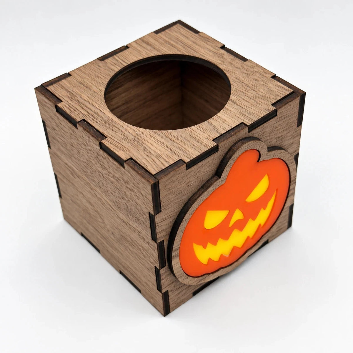 Wooden Halloween Pumpkin Lantern LED Tea Light Holder Walnut Small Large Decor — photo 6